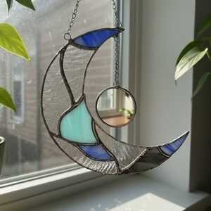 Stained Glass Crescent Moon Suncatcher